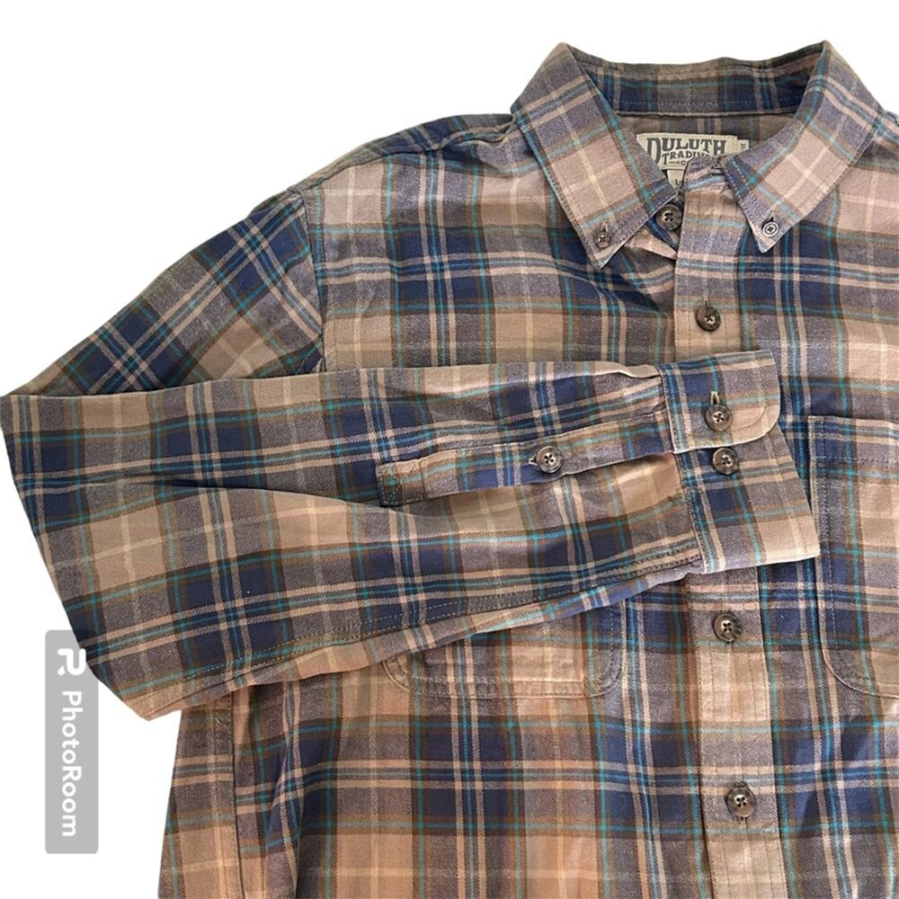 Duluth Trading Co Plaid Long Sleeve Button Down Shirt Top Large TALL